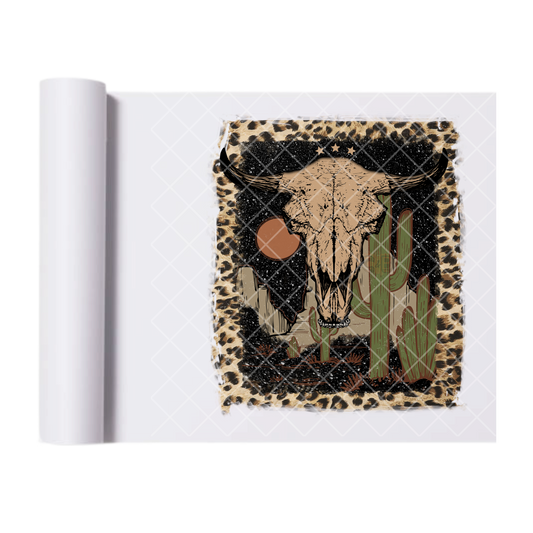Western Bull Scene - Ready To Press Print Transfer for Apparel, Cotton, Polyester & Blends - High-Quality Print- Commercial Grade
