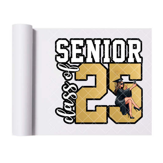 Class of 2025 Brunette Senior - Direct Print Film Transfer for Trendy T-Shirts, Cotton, Polyester & Blends - High-Quality Print