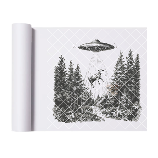 Cow alien beam DTF film t shirt transfer