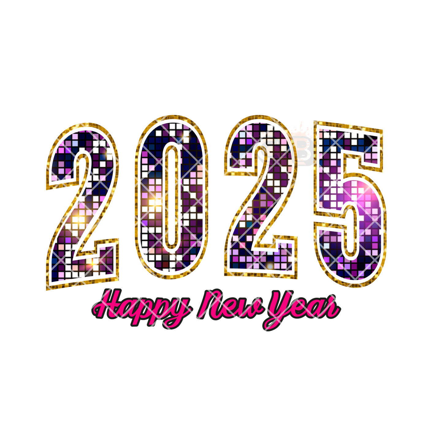 Purple bedazzled 2025 new year film t shirt transfer