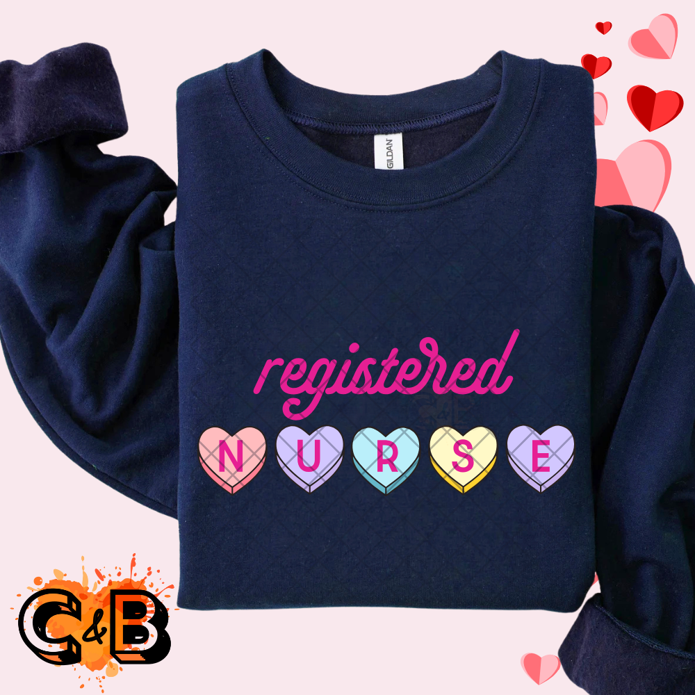 Registered nurse valentines hearts DTF film t shirt transfer
