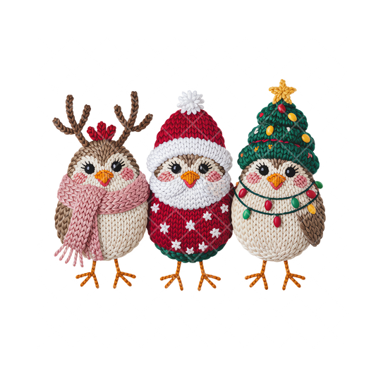 Christmas Birds Faux Crochet PNG File
