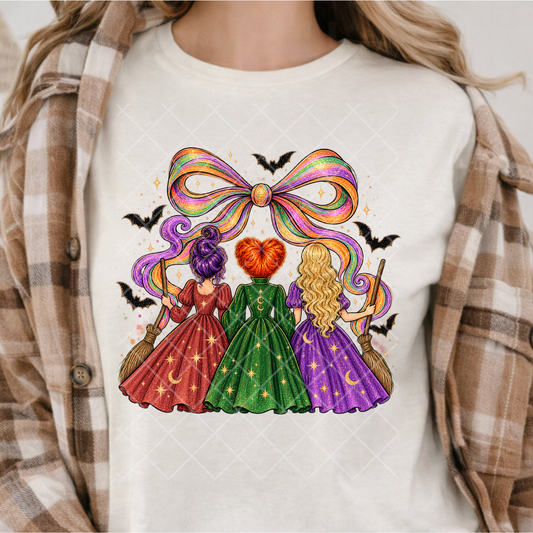 Three Hocus Pocus Witches and Bow - Premium Graphic T-Shirt for Casual Wear