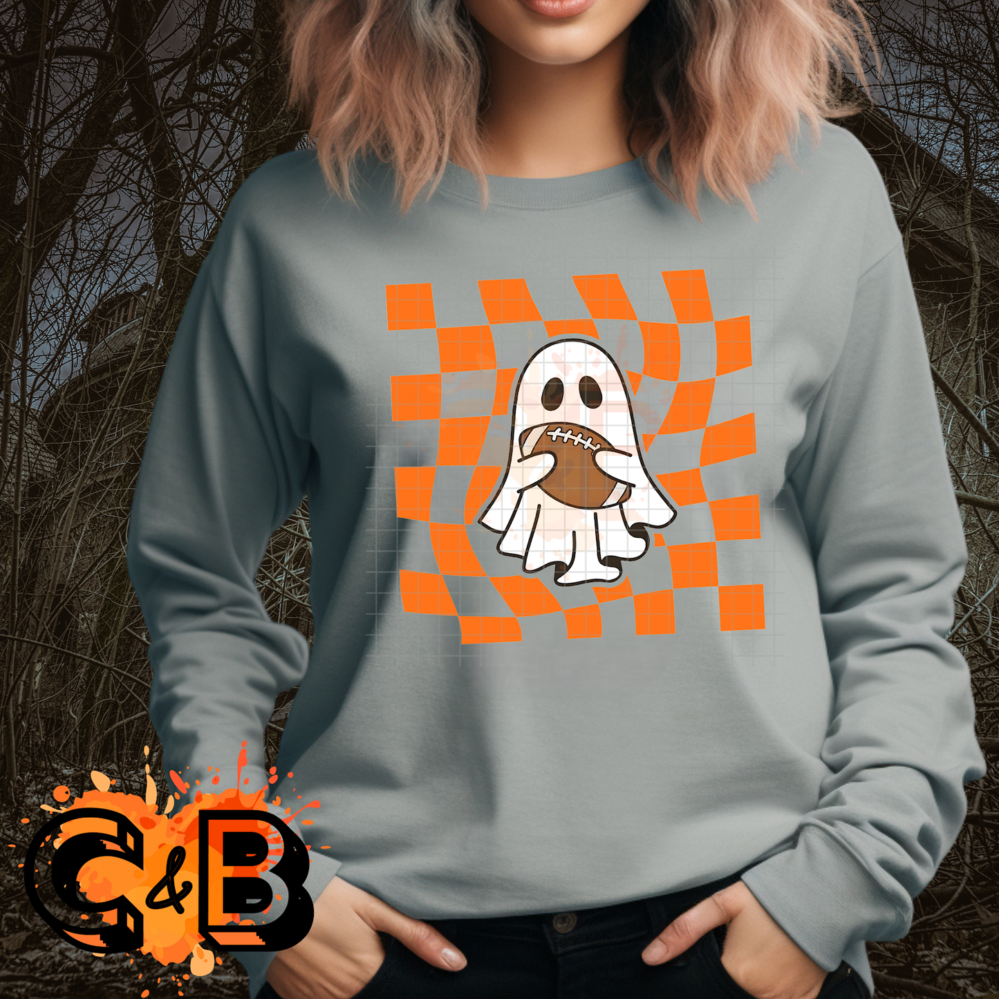 Orange Ghost Football T-Shirt