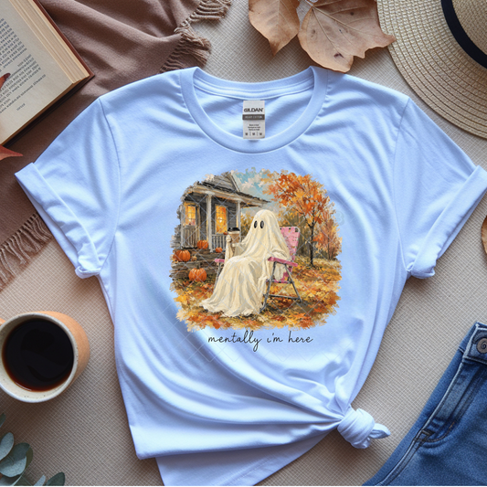 Mentally I'm Here Fall Ghost - Premium Graphic T-Shirt for Casual Wear