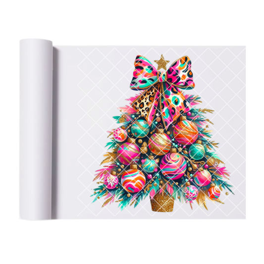 Color Print Christmas Tree With Bow DTF Transfer