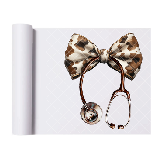 Cow Print Nurse Bow - Direct Print Film Transfer for T-Shirts, Cotton, Polyester & Blends - High-Quality Print