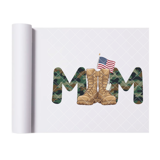 Military Mom Boots Flag - Direct Print Film Transfer for T-Shirts, Cotton, Polyester & Blends - High-Quality Print