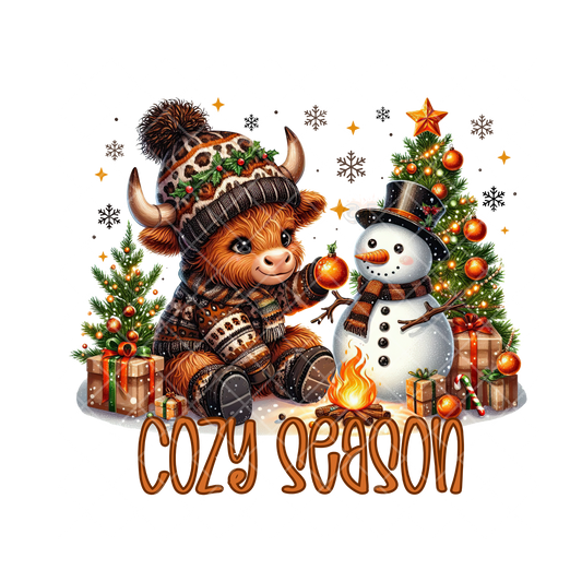 Cozy Season Highland And Snowman - PNG File