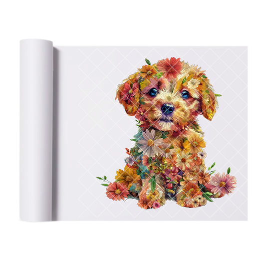 Floral Labrador Puppy - Direct Print Film Transfer for Trendy T-Shirts, Cotton, Polyester & Blends - High-Quality Print