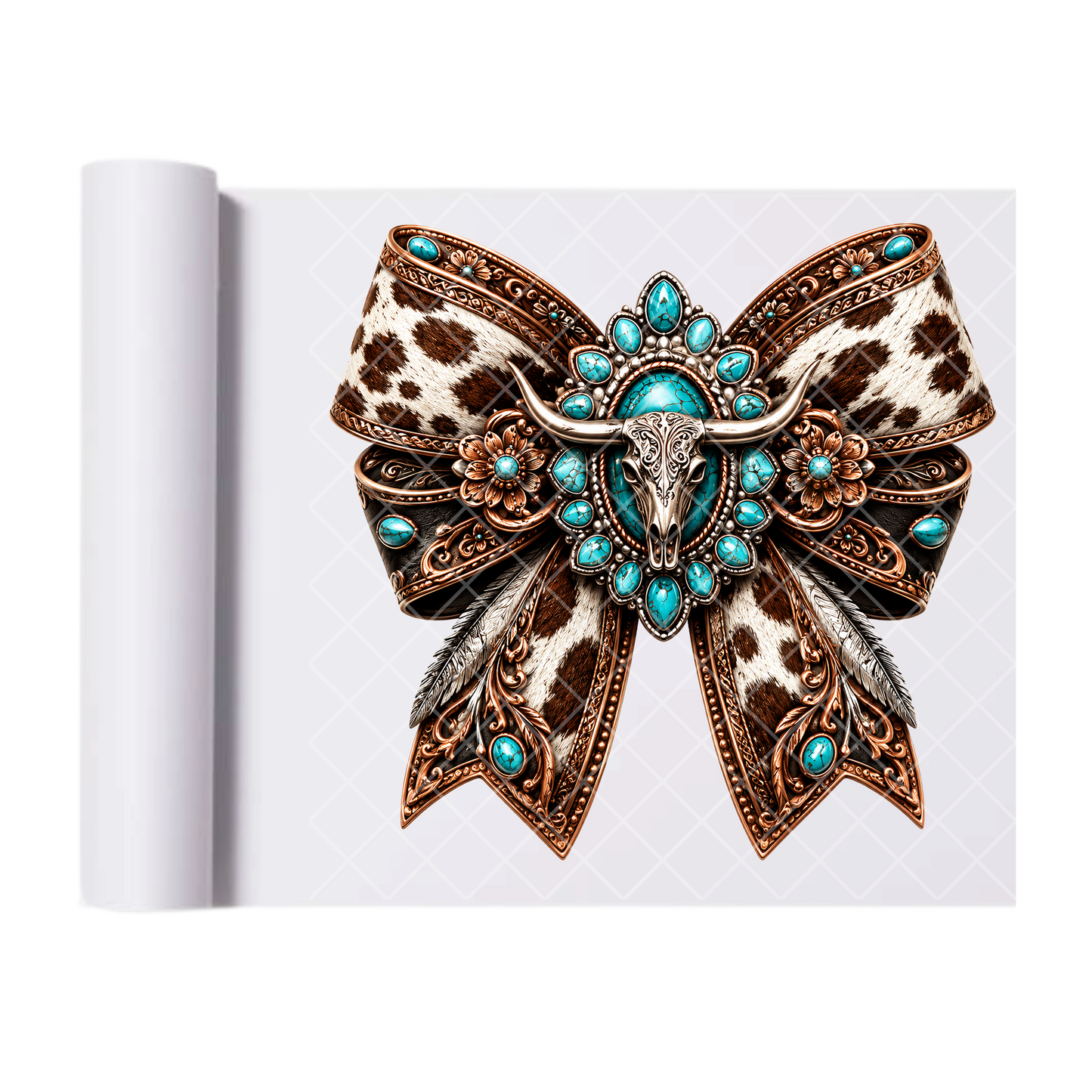 Western Cow Print Bow - Ready To Press Print Transfer for Apparel, Cotton, Polyester & Blends - High-Quality Print- Commercial Grade