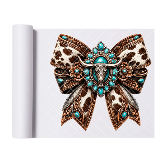 Western Cow Print Bow - Ready To Press Print Transfer for Apparel, Cotton, Polyester & Blends - High-Quality Print- Commercial Grade