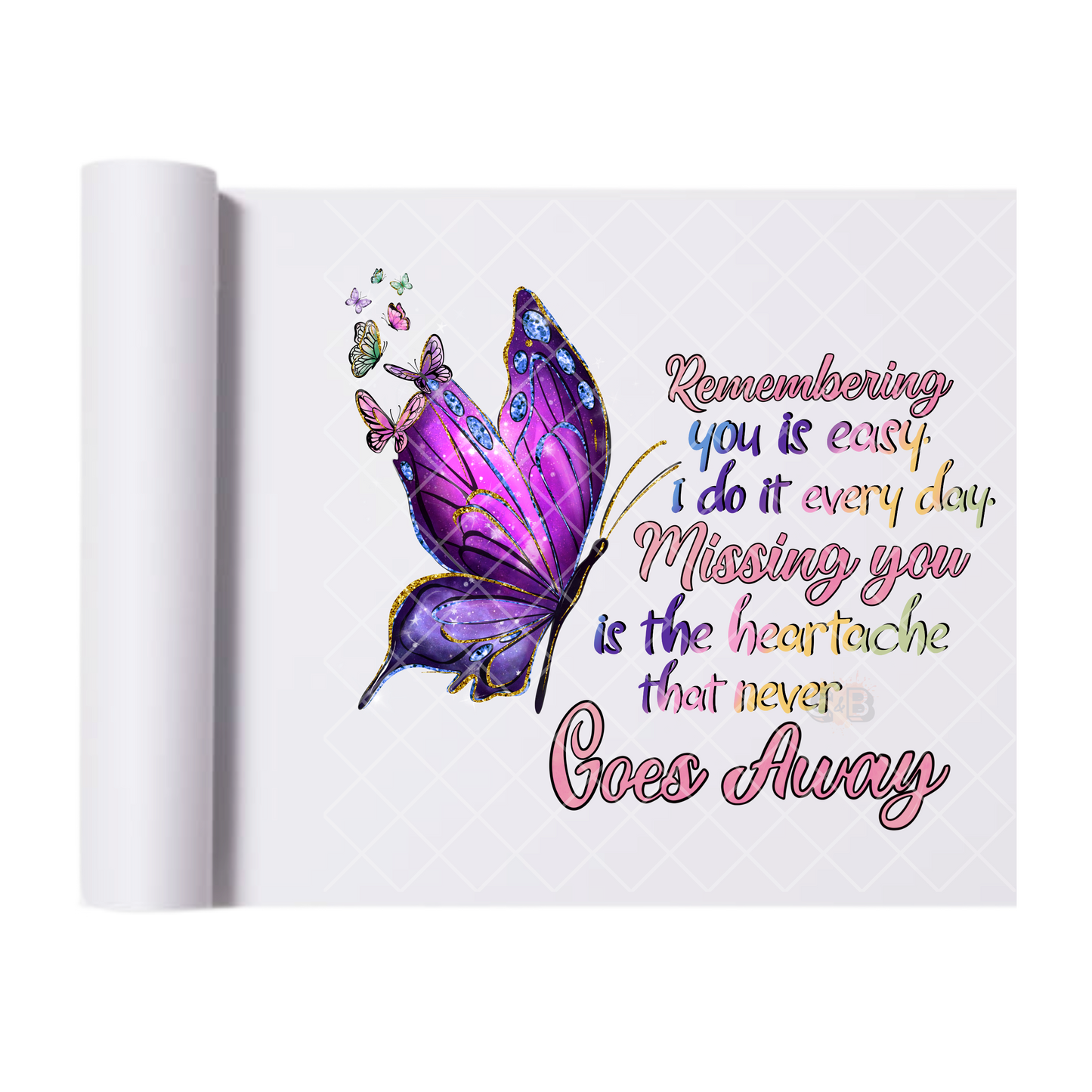 Remembering You Purple Butterfly - Direct Print Film Transfer for T-Shirts, Cotton, Polyester & Blends - High-Quality Print