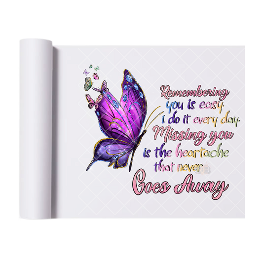 Remembering You Purple Butterfly - Direct Print Film Transfer for T-Shirts, Cotton, Polyester & Blends - High-Quality Print