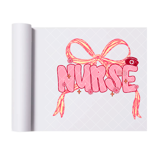 Pink and Red Nurse Bow - Direct Print Film Transfer for T-Shirts, Cotton, Polyester & Blends - High-Quality Print
