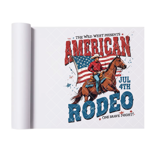 American Rodeo July 4th - Direct Print Film Transfer for Trendy T-Shirts, Cotton, Polyester & Blends - High-Quality Print