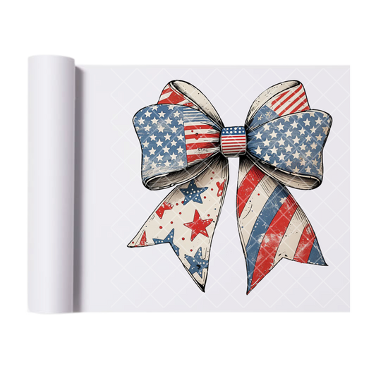 US Patriot Flag Bow - Direct Print Film Transfer for Trendy T-Shirts, Cotton, Polyester & Blends - High-Quality Print