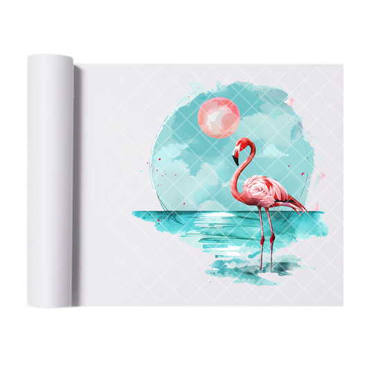 Vacation Blue Scene Flamingo - Direct Print Film Transfer for Trendy T-Shirts, Cotton, Polyester & Blends - High-Quality Print