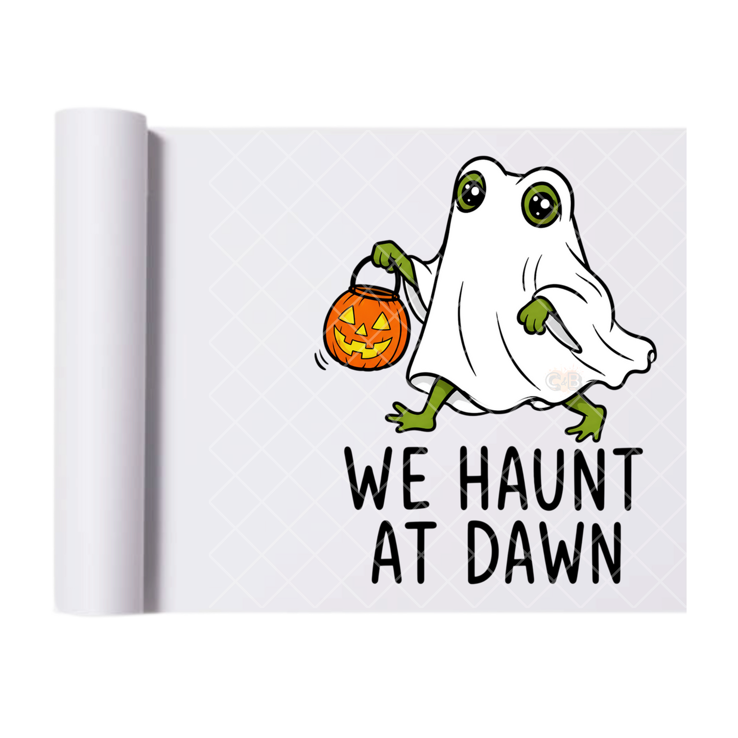 We Haunt At Dawn Ghost Frog - Ready To Press Print Transfer for Apparel, Cotton, Polyester & Blends - High-Quality Print- Commercial Grade