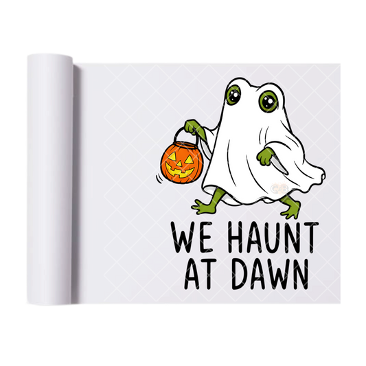 We Haunt At Dawn Ghost Frog - Ready To Press Print Transfer for Apparel, Cotton, Polyester & Blends - High-Quality Print- Commercial Grade