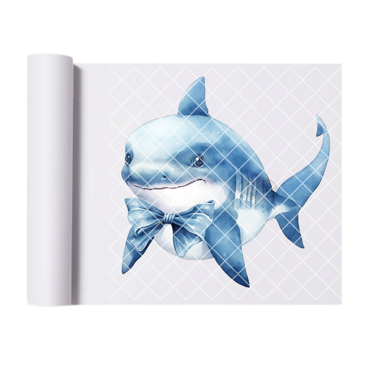 Fat shark with blue bow DTF transfer-high quality transfer for printing