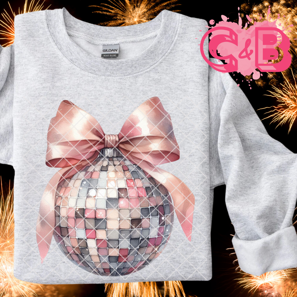 Pink bow disco ball PNG