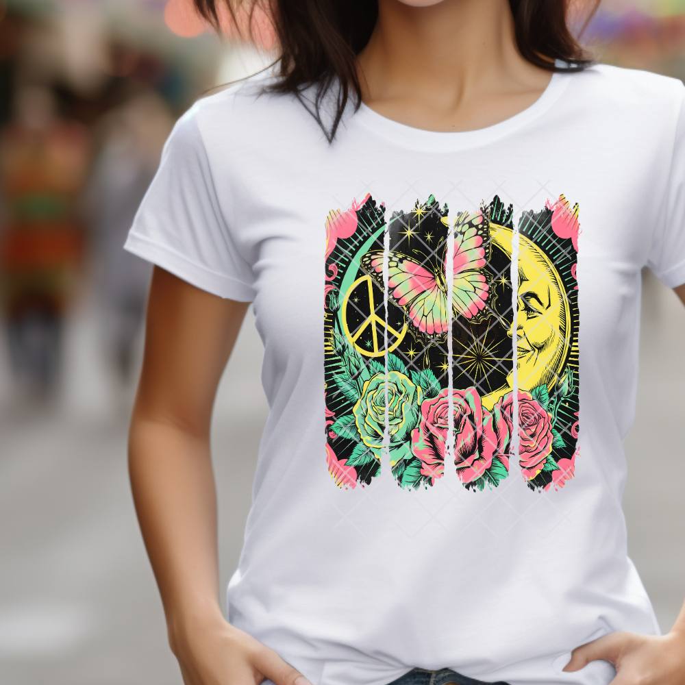 Groovy Peace Moon Butterfly - Premium Graphic T-Shirt for Casual Wear