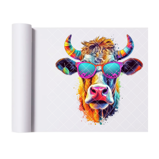Steer With Purple Shades - Direct Print Film Transfer for Trendy T-Shirts, Cotton, Polyester & Blends - High-Quality Print