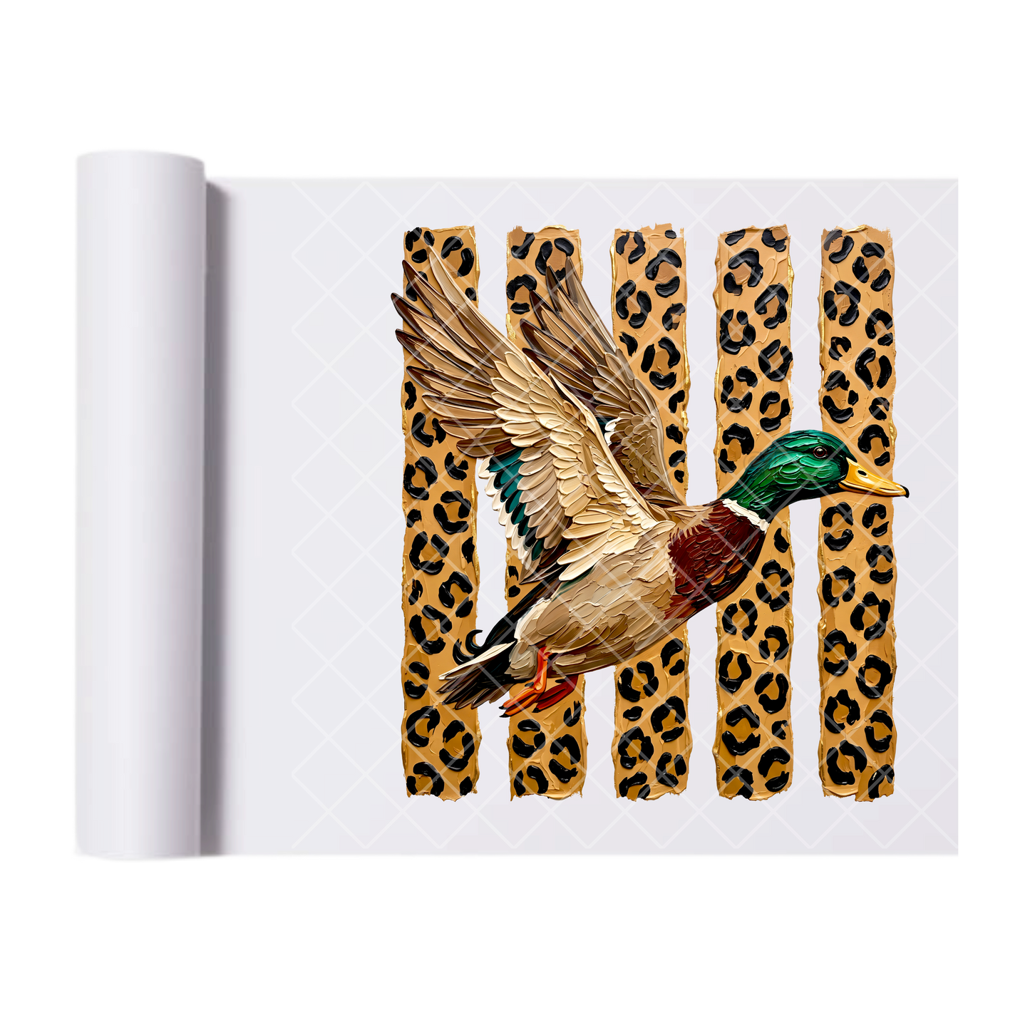 Leopard Print Lines and Mallard Duck - Ready To Press Print Transfer for Apparel, Cotton, Polyester & Blends - High-Quality Print- Commercial Grade