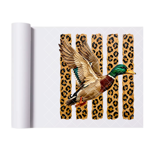 Leopard Print Lines and Mallard Duck - Ready To Press Print Transfer for Apparel, Cotton, Polyester & Blends - High-Quality Print- Commercial Grade