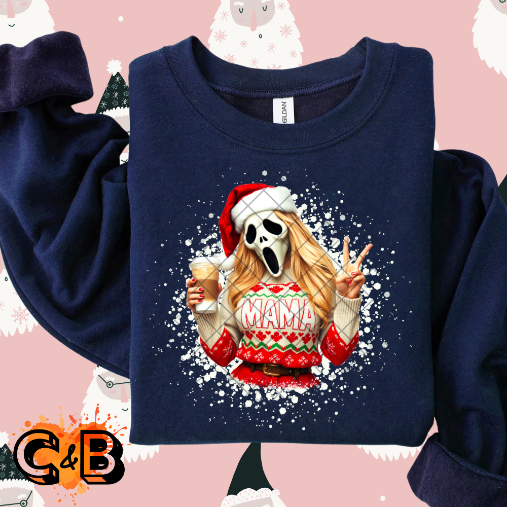 Ghostface christmas mama white film t shirt transfer