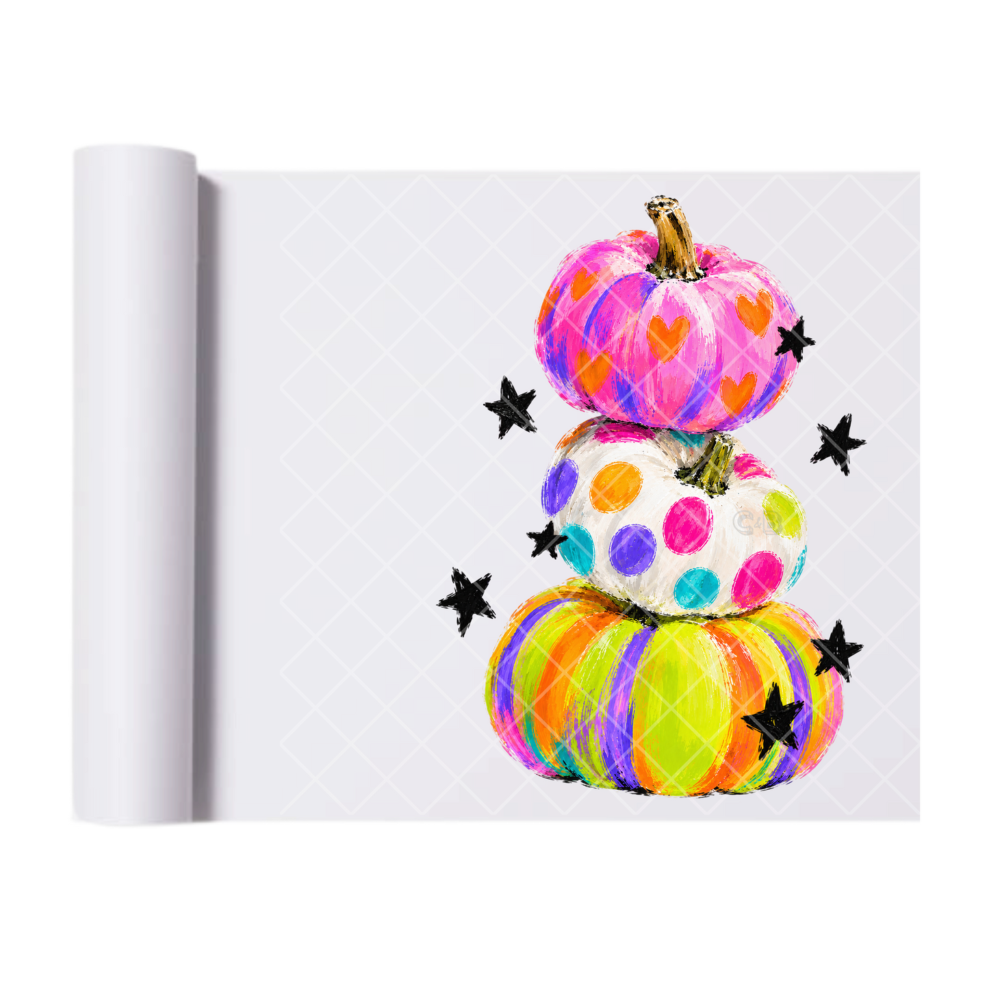 Multi Color Paint Pumpkins - Ready To Press Print Transfer for Apparel, Cotton, Polyester & Blends - High-Quality Print- Commercial Grade