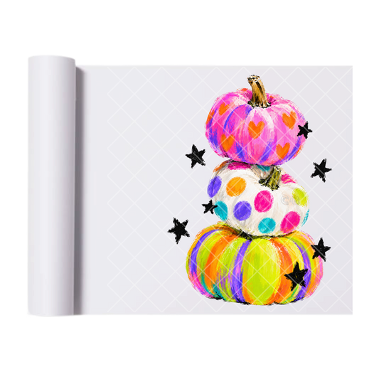 Multi Color Paint Pumpkins - Ready To Press Print Transfer for Apparel, Cotton, Polyester & Blends - High-Quality Print- Commercial Grade