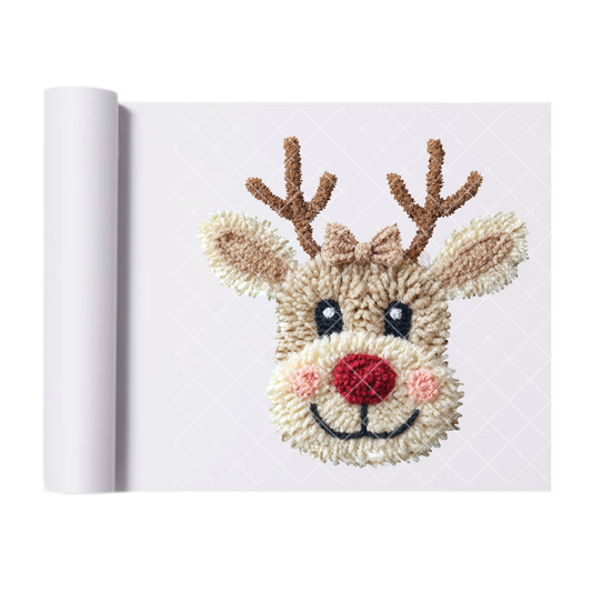 Rudolph Reindeer Faux Crochet - Direct-To-Film Heat Transfer for T-Shirts, Cotton, Polyester & Blends - High-Quality Print