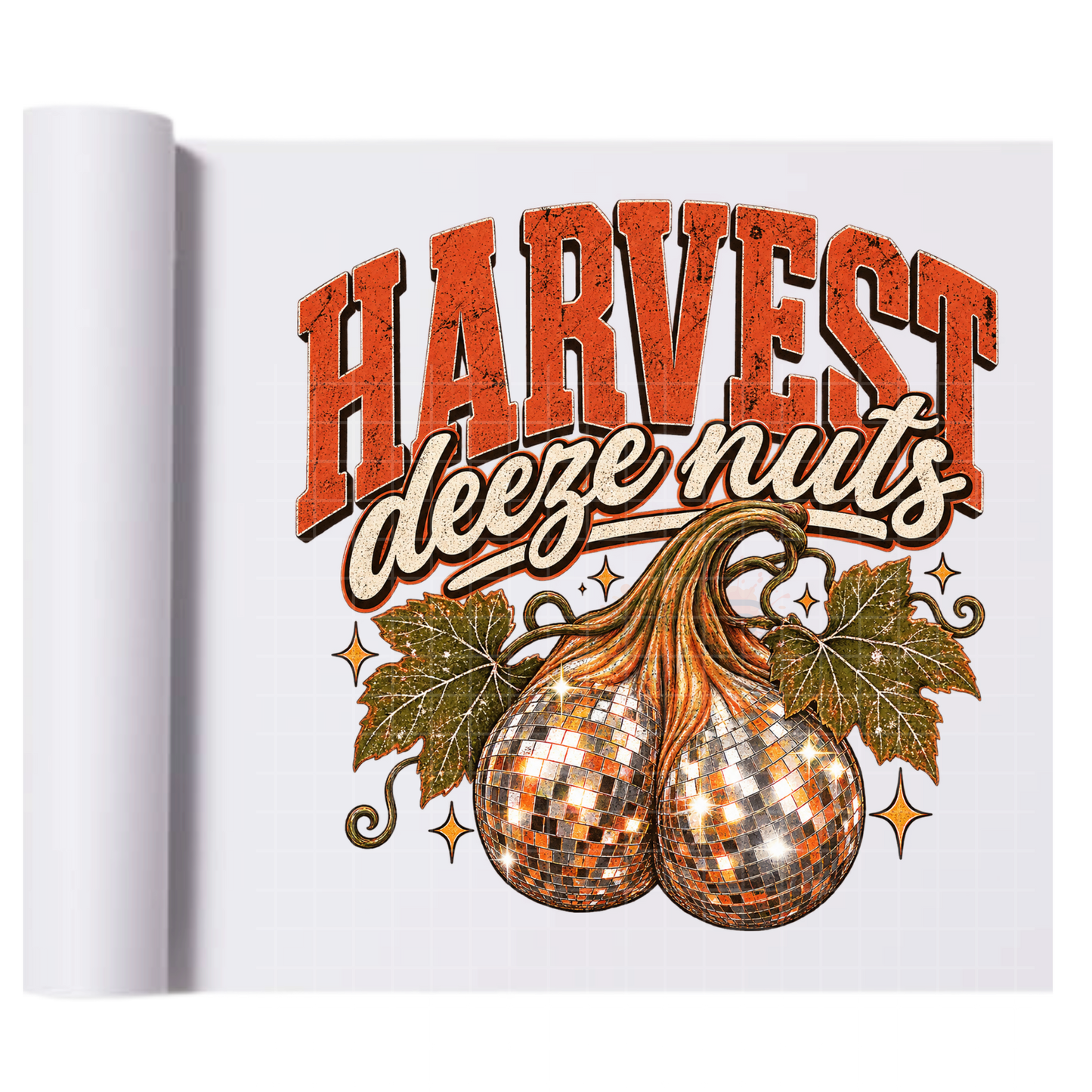 Distressed Harvest Deeze Disco Pumpkin - Ready To Press Print Transfer for Apparel, Cotton, Polyester & Blends - High-Quality Print- Commercial Grade