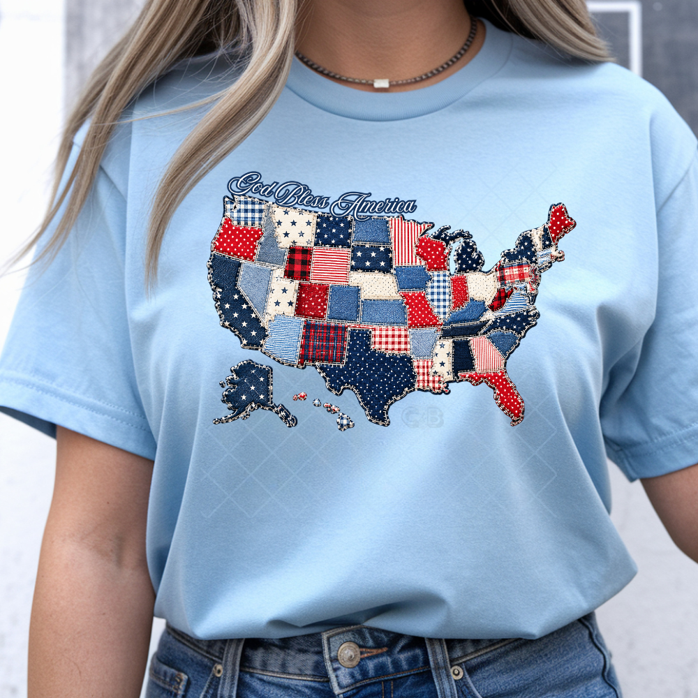 God Bless Patchwork America - T-Shirt, Premium Graphic, Trendy T-Shirt for Casual Wear