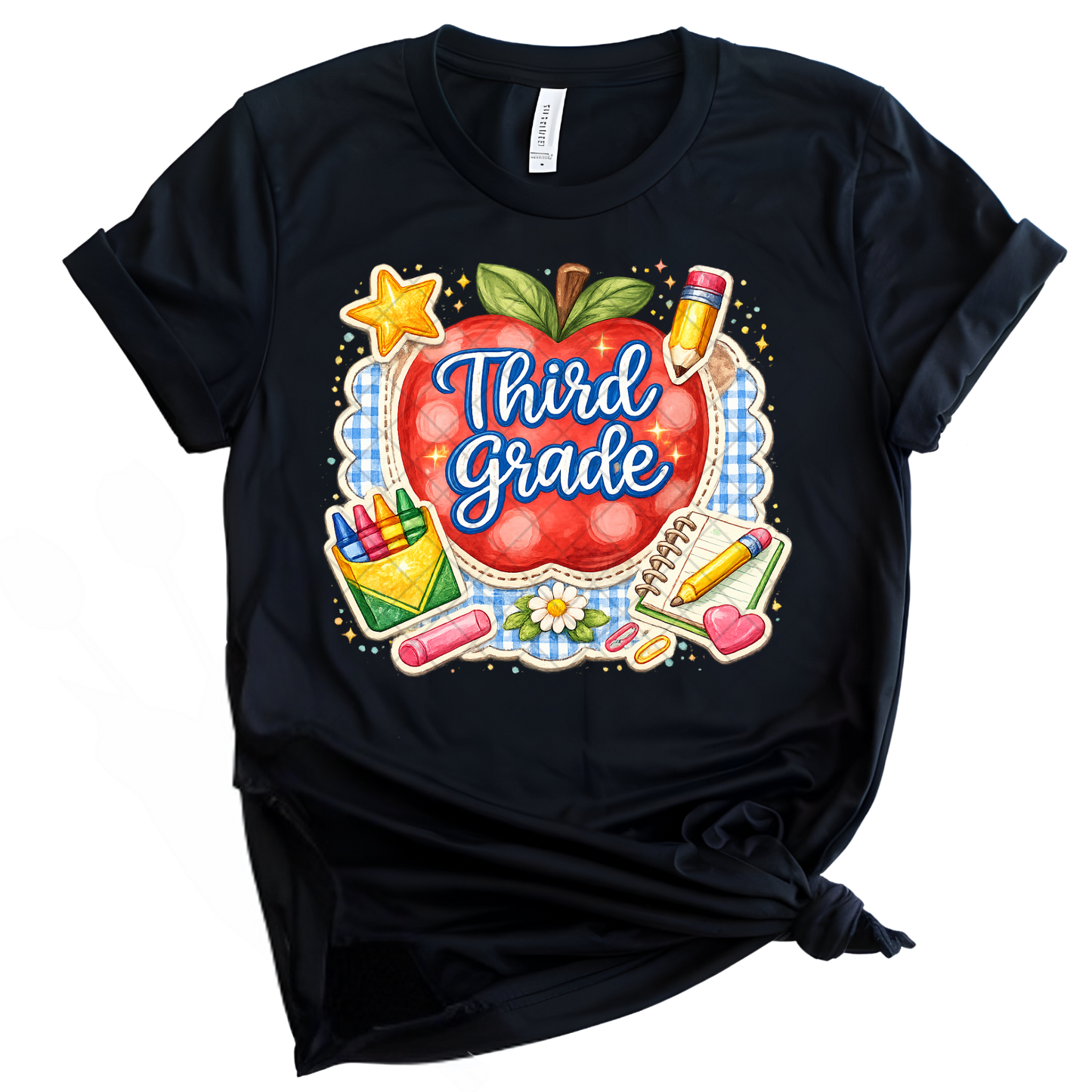 Third Grade Apple & Pencils - Premium Graphic T-Shirt for Casual Wear