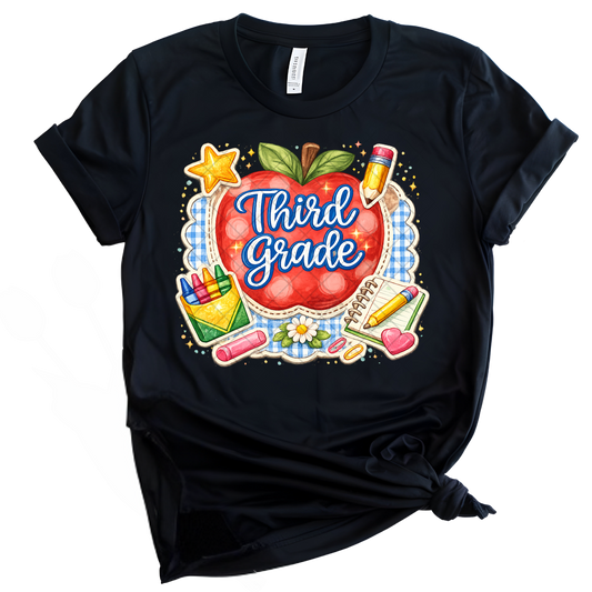 Third Grade Apple & Pencils - Premium Graphic T-Shirt for Casual Wear