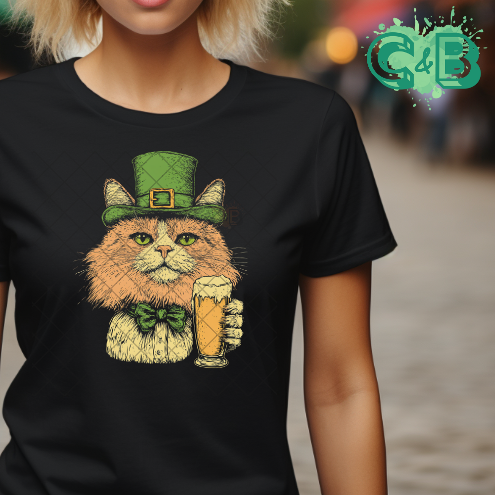 Shamrock Cat Top Hat Bow Tie PNG