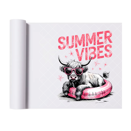 Steer In A Tube Summer Vibes - Direct Print Film Transfer for T-Shirts, Cotton, Polyester & Blends - High-Quality Print