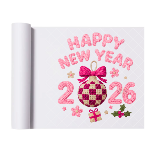 New Year 2026 Checkered Ball - Direct-To-Film Heat Transfer for T-Shirts, Cotton, Polyester & Blends - High-Quality Print