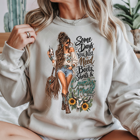Boots Shorts and Country Music - Premium Graphic T-Shirt for Casual Wear