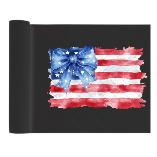 American Flag Water Color Blue Bow - Direct Transfer Print, Ready To Press For T-Shirts, Cotton, Polyester & Blends - Tshirt Business Quality