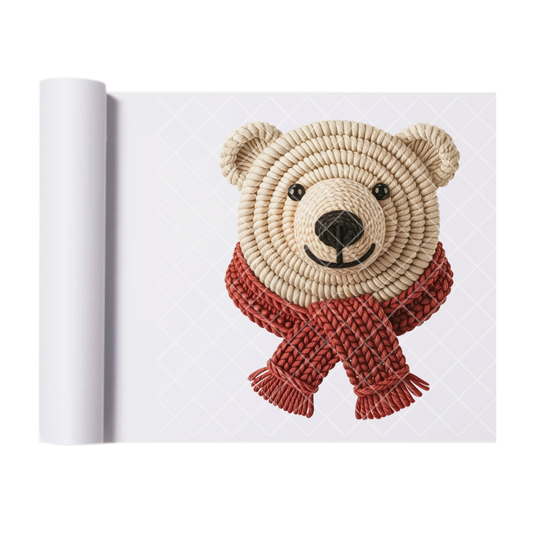 Polar Bear Red Scarf Faux Crochet - Direct-To-Film Heat Transfer for T-Shirts, Cotton, Polyester & Blends - High-Quality Print
