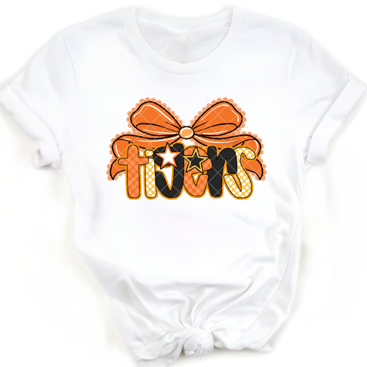 Orange Tigers Bow - Premium Graphic T-Shirt for Casual Wear