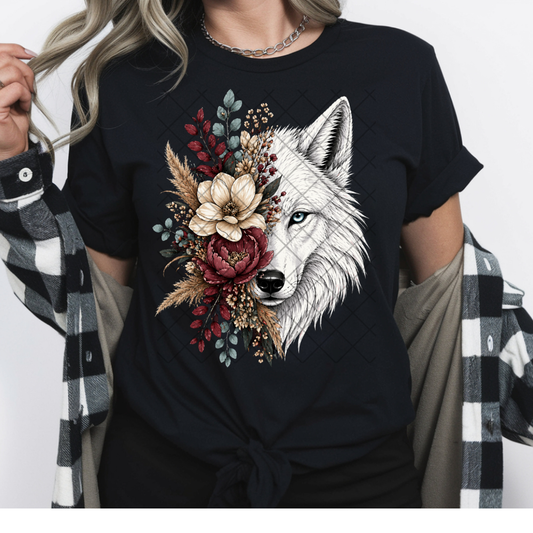 Half Wolf Floral - Premium Graphic T-Shirt for Casual Wear