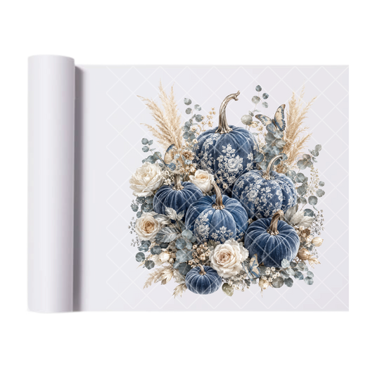 Velvet Blue Pumpkins - Ready To Press Print Transfer for Apparel, Cotton, Polyester & Blends - High-Quality Print- Commercial Grade