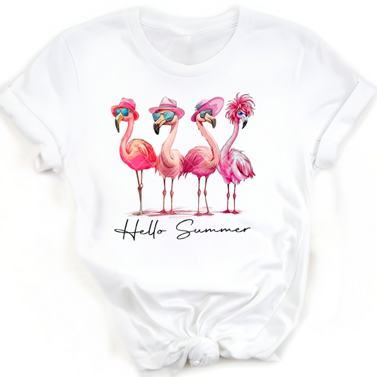Hello Summer Pink Flamingos - Premium Graphic Trendy T-Shirt for Casual Wear