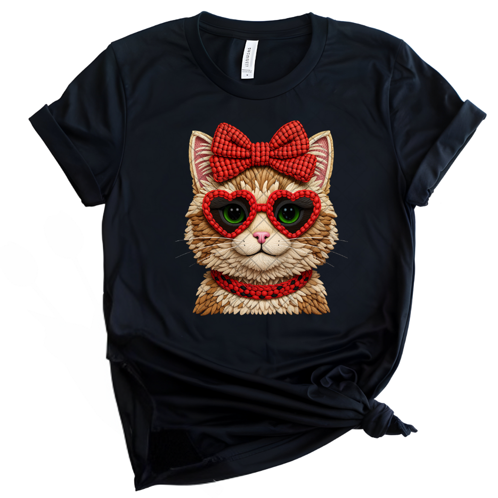 Valentines Cat Faux Yarn - T-Shirt, Premium Graphic, Trendy T-Shirt for Casual Wear