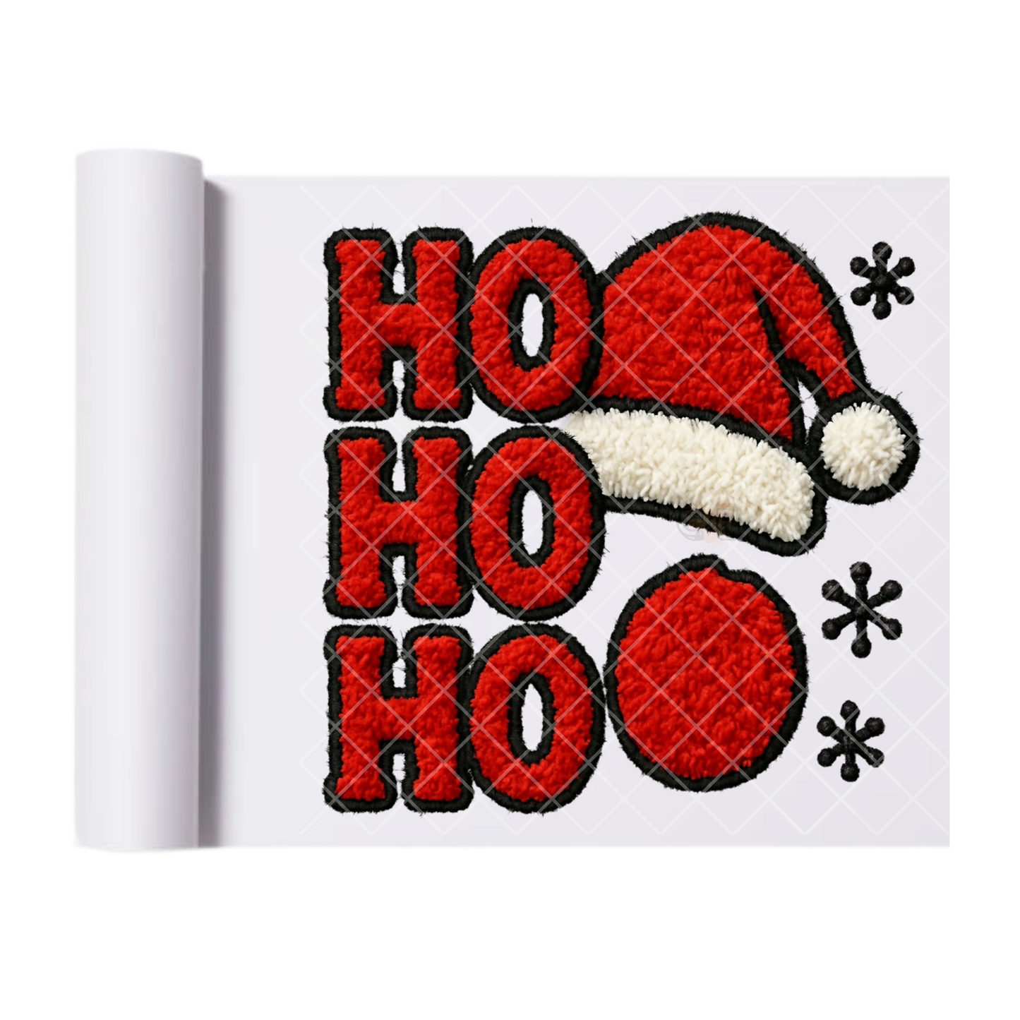 Santa Hat Ho Ho Ho Faux Crochet  - Direct-To-Film Heat Transfer for T-Shirts, Cotton, Polyester & Blends - High-Quality Print